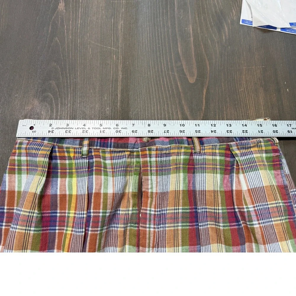 Vintage J.Crew‎ Mens 34 Plaid Pleated Cotton Trousers Multi Color Madras Chinos